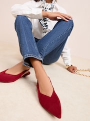 Friends Like These Red Micro Kitten Heel Pointed Toe Faux Suede Court Shoes - Image 2 of 4