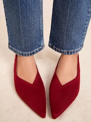 Friends Like These Red Micro Kitten Heel Pointed Toe Faux Suede Court Shoes - Image 3 of 4