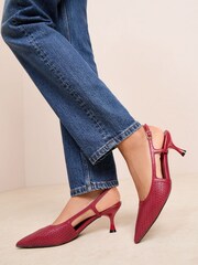 Friends Like These Red Woven Slingback Kitten Heel Pointed Toe Faux Leather Court Shoes - Image 1 of 4