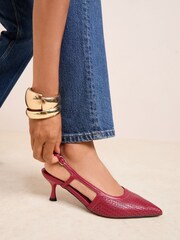 Friends Like These Red Woven Slingback Kitten Heel Pointed Toe Faux Leather Court Shoes - Image 2 of 4