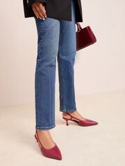 Friends Like These Red Woven Slingback Kitten Heel Pointed Toe Faux Leather Court Shoes - Image 3 of 4