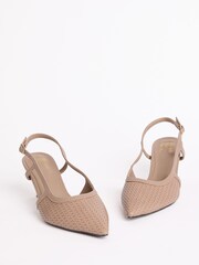Friends Like These Taupe Woven Slingback Kitten Heel Pointed Toe Faux Leather Court Shoes - Image 3 of 5