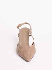 Friends Like These Taupe Woven Slingback Kitten Heel Pointed Toe Faux Leather Court Shoes - Image 4 of 5