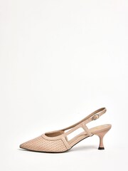 Friends Like These Taupe Woven Slingback Kitten Heel Pointed Toe Faux Leather Court Shoes - Image 5 of 5