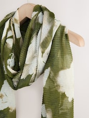 Green Floral Plisse Print Lightweight Scarf - Image 2 of 2