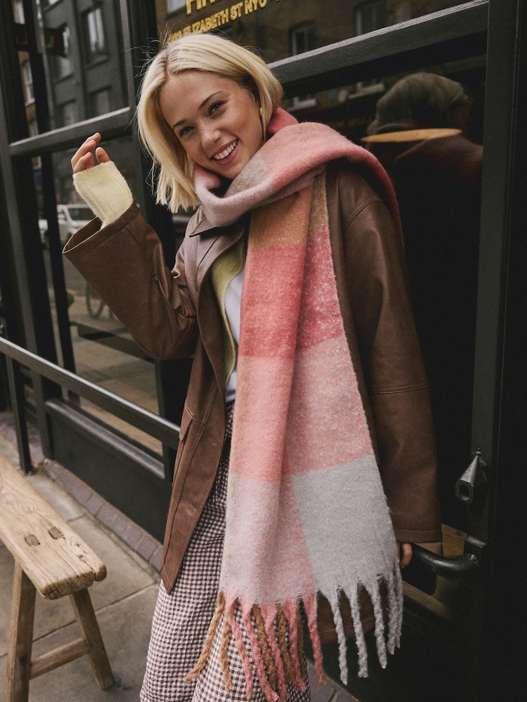 Pink Check Heavyweight Brushed Blanket Scarf - Image 1 of 7
