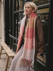 Pink Check Heavyweight Brushed Blanket Scarf - Image 2 of 7