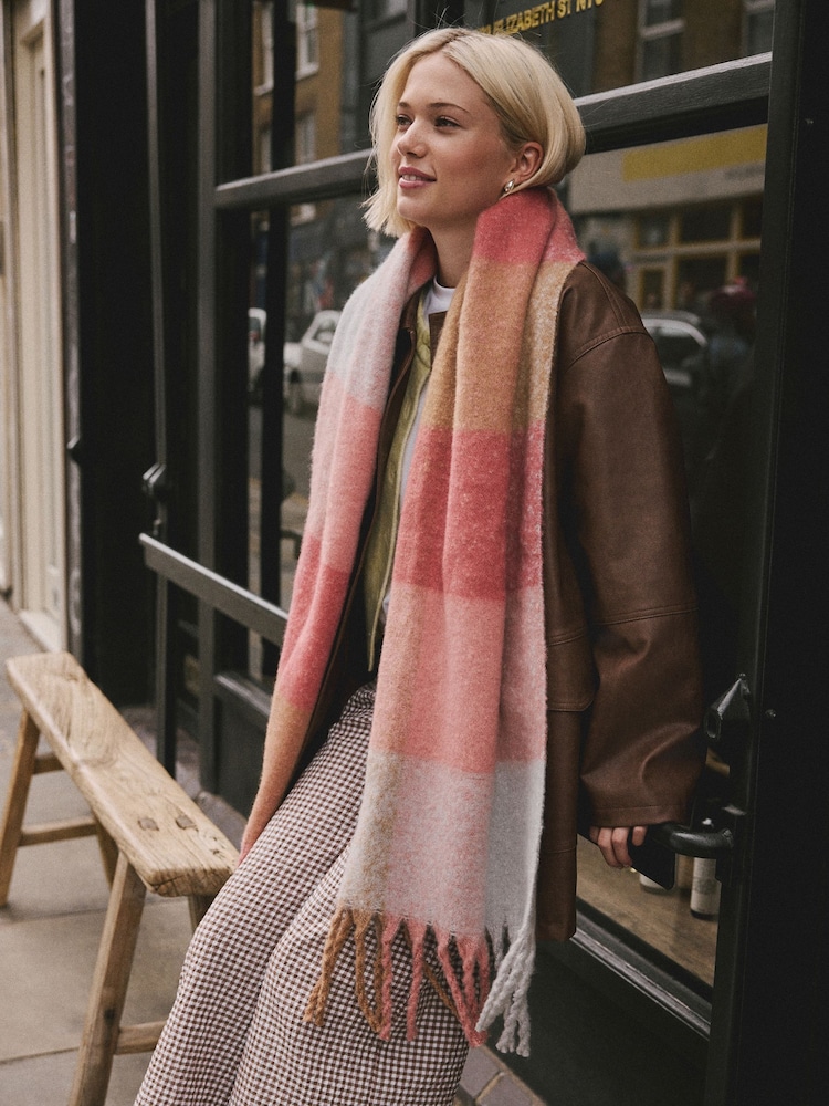 Pink Check Heavyweight Brushed Blanket Scarf - Image 2 of 7