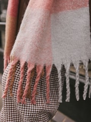 Pink Check Heavyweight Brushed Blanket Scarf - Image 6 of 7