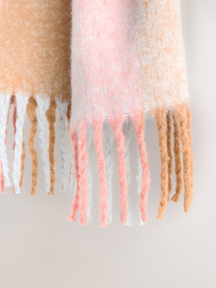 Pink Check Heavyweight Brushed Blanket Scarf - Image 7 of 7
