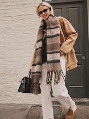 Brown Check Heavyweight Brushed Blanket Scarf - Image 1 of 9