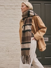 Brown Check Heavyweight Brushed Blanket Scarf - Image 2 of 9
