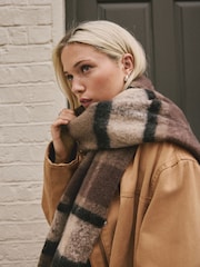 Brown Check Heavyweight Brushed Blanket Scarf - Image 4 of 9