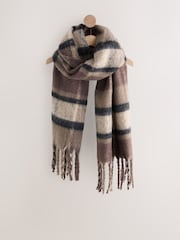 Brown Check Heavyweight Brushed Blanket Scarf - Image 7 of 9