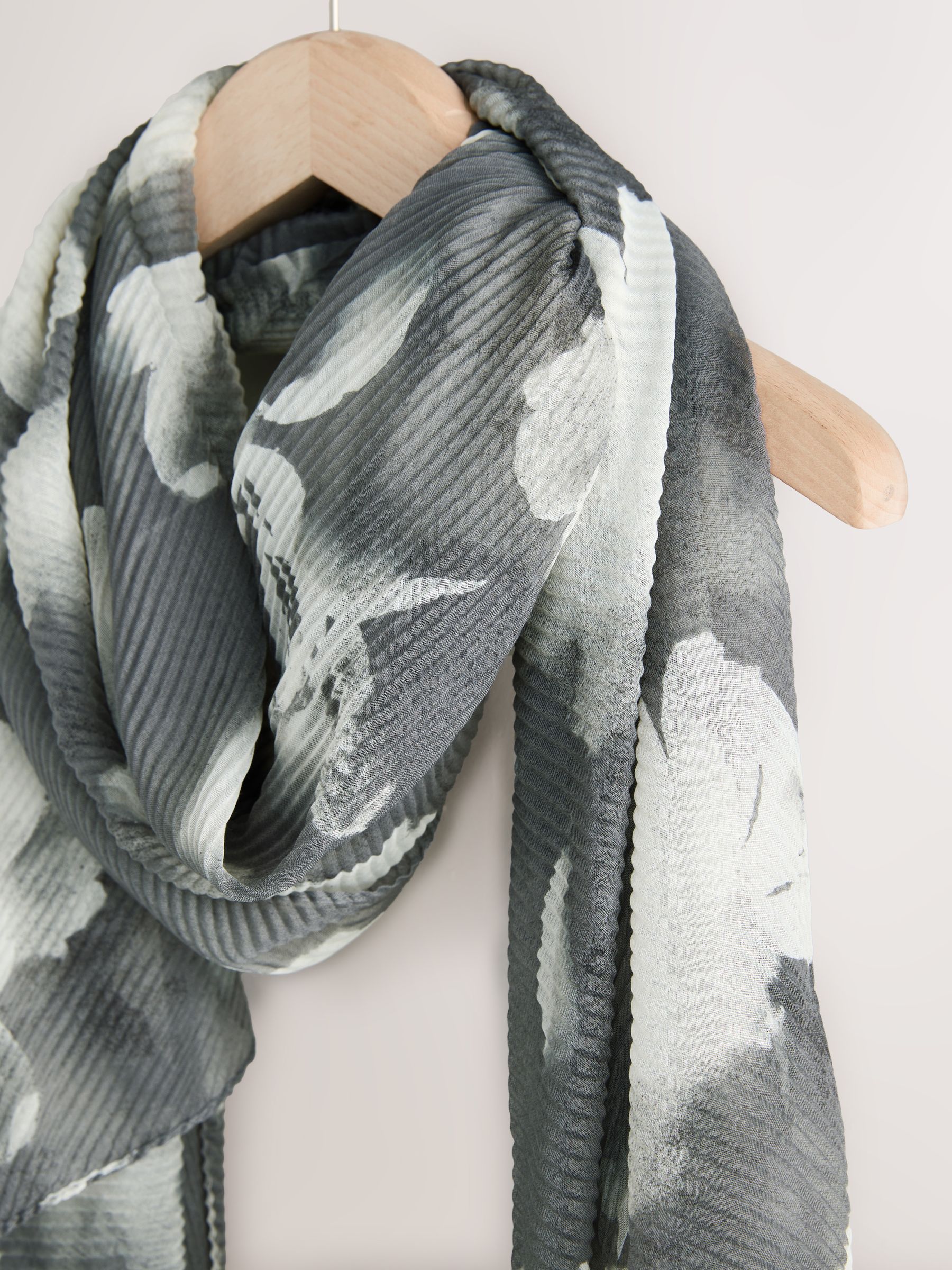 Buy Black Floral Print Plisse Lightweight Scarf from the Next UK