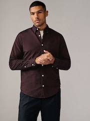 Burgundy Red Brushed Oxford Long Sleeve Shirt - Image 1 of 8