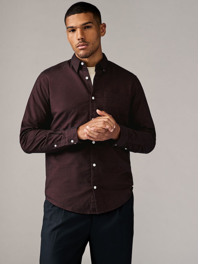 Burgundy Red Brushed Oxford Long Sleeve Shirt - Image 1 of 8