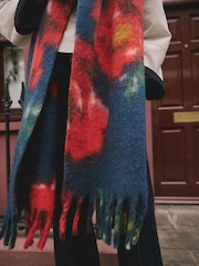 Navy Blue Floral Brushed Blanket Heavyweight Scarf - Image 5 of 8