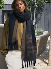 self. Navy/Camel Slogan Heavyweight Brushed Blanket Scarf - Image 2 of 7