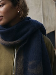 self. Navy/Camel Slogan Heavyweight Brushed Blanket Scarf - Image 3 of 7