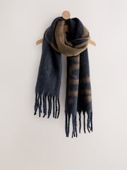 self. Navy/Camel Slogan Heavyweight Brushed Blanket Scarf - Image 4 of 7