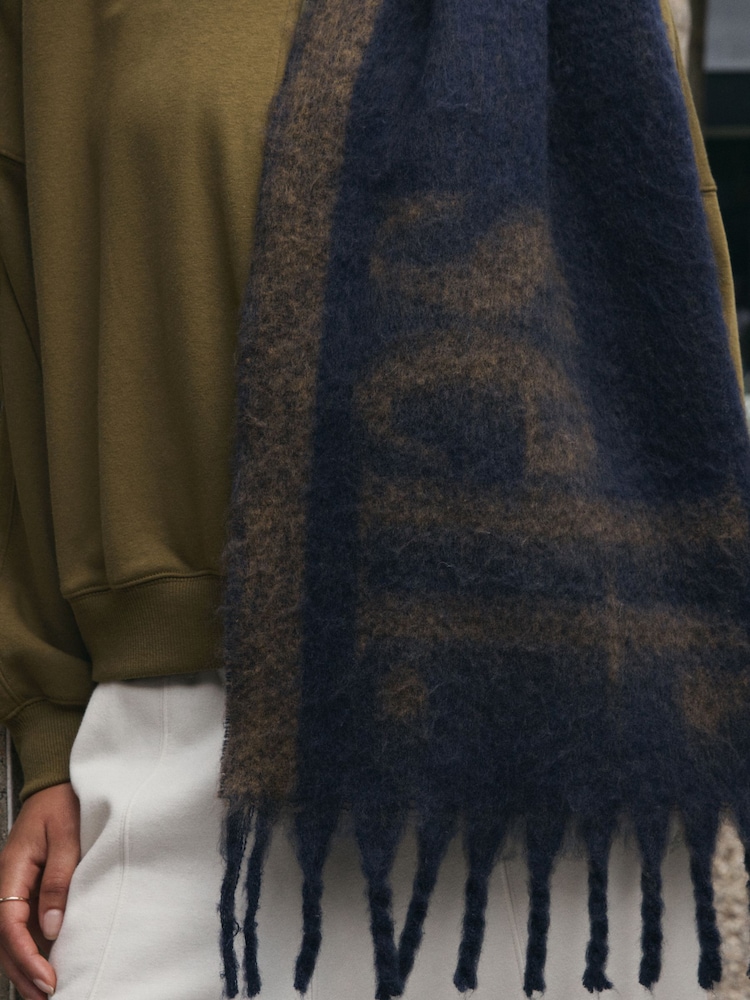 self. Navy/Camel Slogan Heavyweight Brushed Blanket Scarf - Image 7 of 7