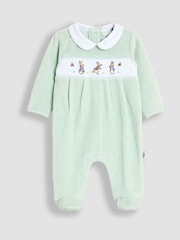 JoJo Maman Bébé Mint Peter Rabbit Velour Smocked Collared All-In-One - Image 1 of 3