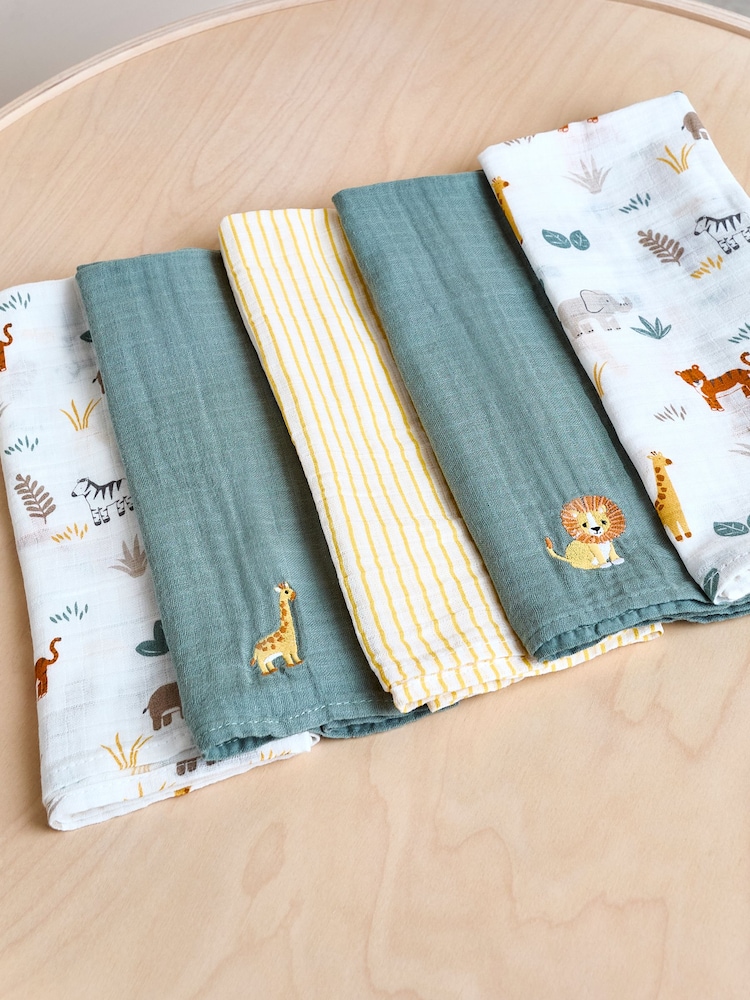 JoJo Maman Bébé Safari 5-Pack Muslins - Image 1 of 7 JoJo Maman Bébé Safari 5-Pack Muslins - Image 1 of 7