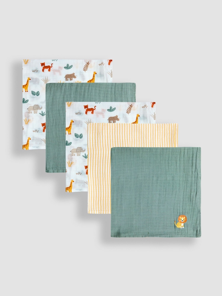 JoJo Maman Bébé Safari 5-Pack Muslins - Image 2 of 7 JoJo Maman Bébé Safari 5-Pack Muslins - Image 2 of 7