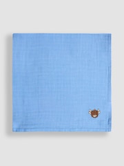 JoJo Maman Bébé Blue Highland Cow 5-Pack Embroidered Muslins - Image 3 of 6