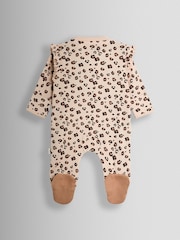 بني طباعة شكل جلد فهد - JoJo Maman Bébé 100% Cotton Footed Frill Sleepsuit - Image 2 of 3