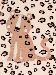 بني طباعة شكل جلد فهد - JoJo Maman Bébé 100% Cotton Footed Frill Sleepsuit - Image 3 of 3