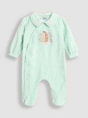 JoJo Maman Bébé Mint Hedgehog Velour Appliqué Footed All-In-One - Image 1 of 3
