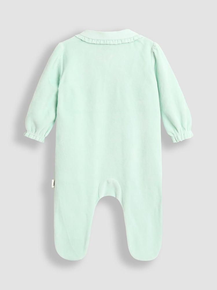 JoJo Maman Bébé Mint Hedgehog Velour Appliqué Footed All-In-One - Image 2 of 3