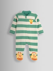 JoJo Maman Bébé Green Wide Stripe Character Footed Sleepsuit - Image 1 of 3