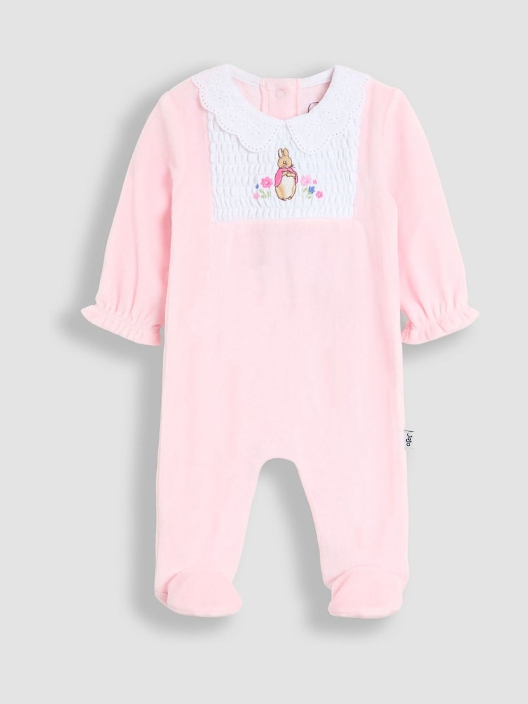 JoJo Maman Bébé Pink Flopsy Embroidered Smocked Footed Sleepsuit - Image 1 of 3