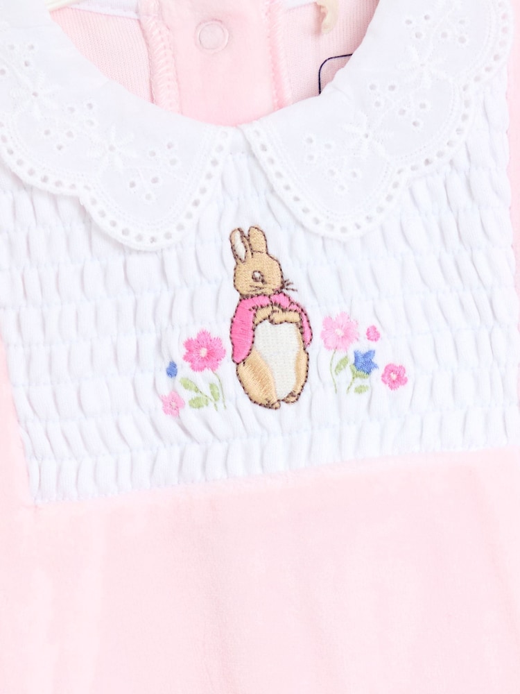 JoJo Maman Bébé Pink Flopsy Embroidered Smocked Footed Sleepsuit - Image 3 of 3 JoJo Maman Bébé Pink Flopsy Embroidered Smocked Footed Sleepsuit - Image 3 of 3
