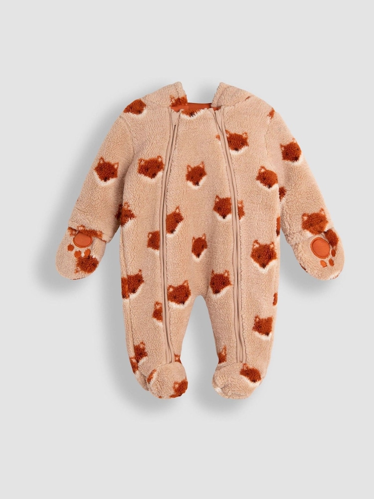 JoJo Maman Bébé Orange Fox Cosy Borg Printed Pramsuit - Image 1 of 5
