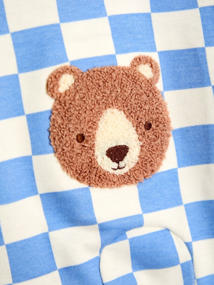 JoJo Maman Bébé Blue Bear Chequered Appliqué Zip Footed Sleepsuit - Image 4 of 4 JoJo Maman Bébé Blue Bear Chequered Appliqué Zip Footed Sleepsuit - Image 4 of 4