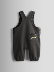 JoJo Maman Bébé Charcoal Grey Rocket 2-Piece Turn Up Dungarees & Top Set - Image 3 of 7