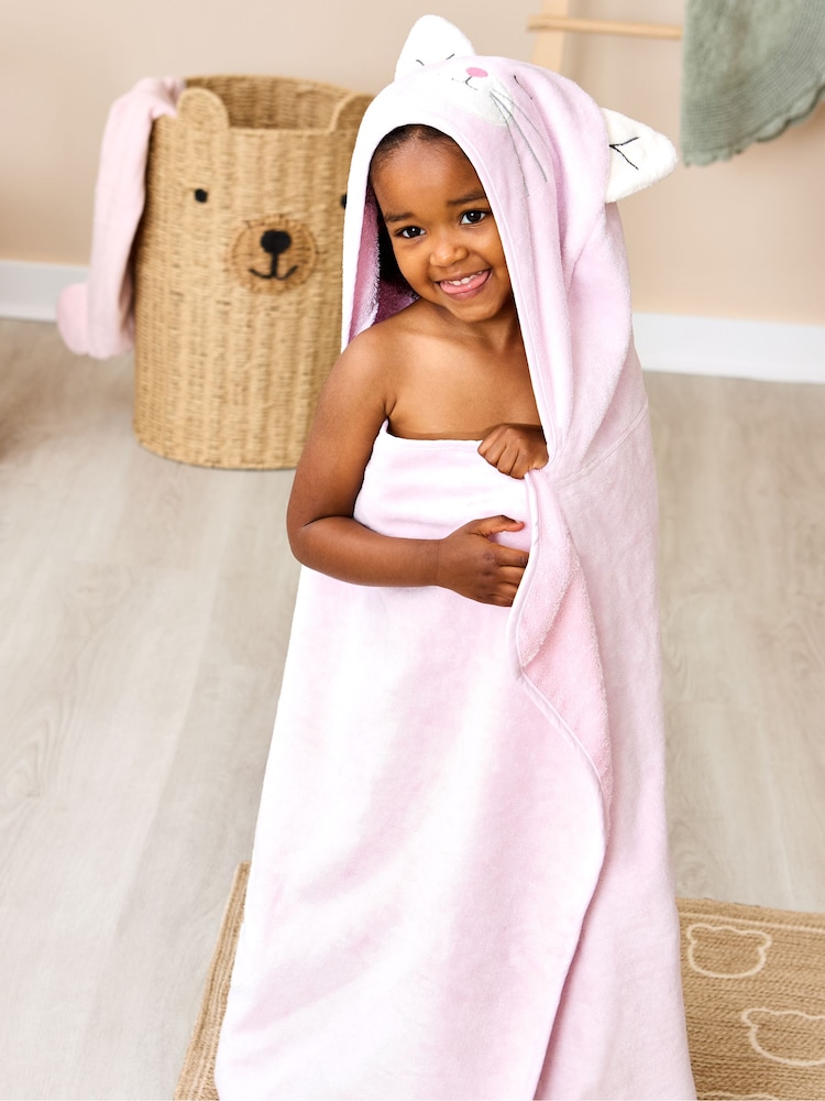 JoJo Maman Bébé Pink Cat Large Hooded Towel - Image 1 of 6 JoJo Maman Bébé Pink Cat Large Hooded Towel - Image 1 of 6