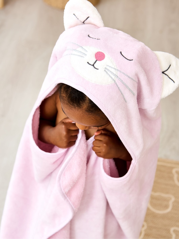 JoJo Maman Bébé Pink Cat Large Hooded Towel - Image 2 of 6 JoJo Maman Bébé Pink Cat Large Hooded Towel - Image 2 of 6
