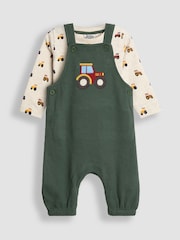 JoJo Maman Bébé Green Tractor 2-Piece Appliqué Waffle Dungarees & Top Set - Image 1 of 7