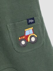 JoJo Maman Bébé Green Tractor 2-Piece Appliqué Waffle Dungarees & Top Set - Image 7 of 7