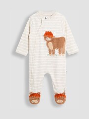 JoJo Maman Bébé Stripe Appliqué Zip Footed Sleepsuit - Bild 1 von 3