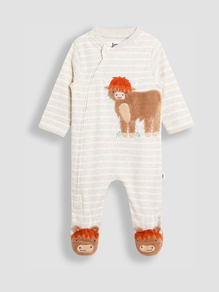 JoJo Maman Bébé Stripe Appliqué Zip Footed Sleepsuit - Bild 1 von 3