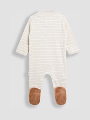 JoJo Maman Bébé Natural Highland Cow Stripe Appliqué Zip Footed Sleepsuit - Image 4 of 5