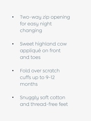 JoJo Maman Bébé Natural Highland Cow Stripe Appliqué Zip Footed Sleepsuit - Image 5 of 5