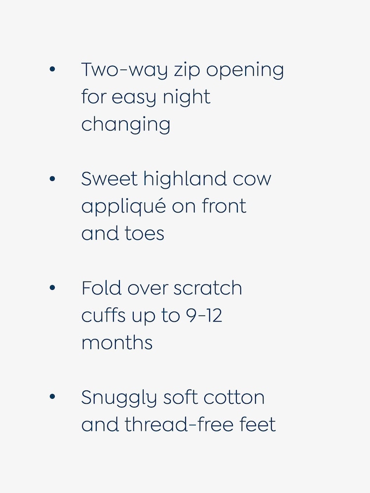 JoJo Maman Bébé Natural Highland Cow Stripe Appliqué Zip Footed Sleepsuit - Image 5 of 5