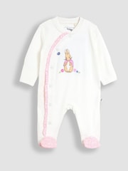 JoJo Maman Bébé Cream Embroidered Frill Sleepsuit - Image 1 of 3